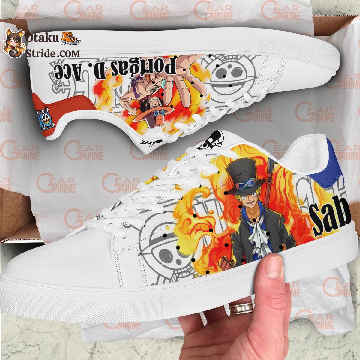 Custom Anime One Piece Sabo and Ace Skate Sneakers – Unique Printed Footwear