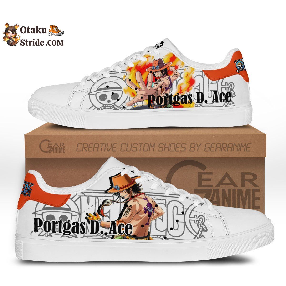 Custom Anime One Piece Skate Sneakers – Ace Printed Footwear