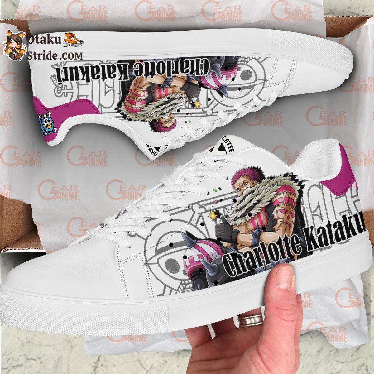 Custom Anime One Piece Skate Sneakers Featuring Charlotte Katakuri Design