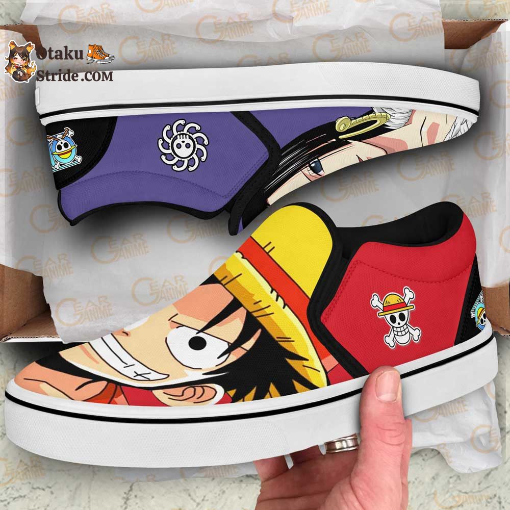 Custom Anime One Piece Slip On Sneakers Featuring Boa Hancock and Luffy