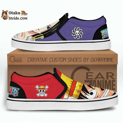 Custom Anime One Piece Slip On Sneakers Featuring Boa Hancock and Luffy