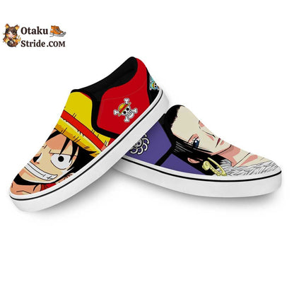 Custom Anime One Piece Slip On Sneakers Featuring Boa Hancock and Luffy