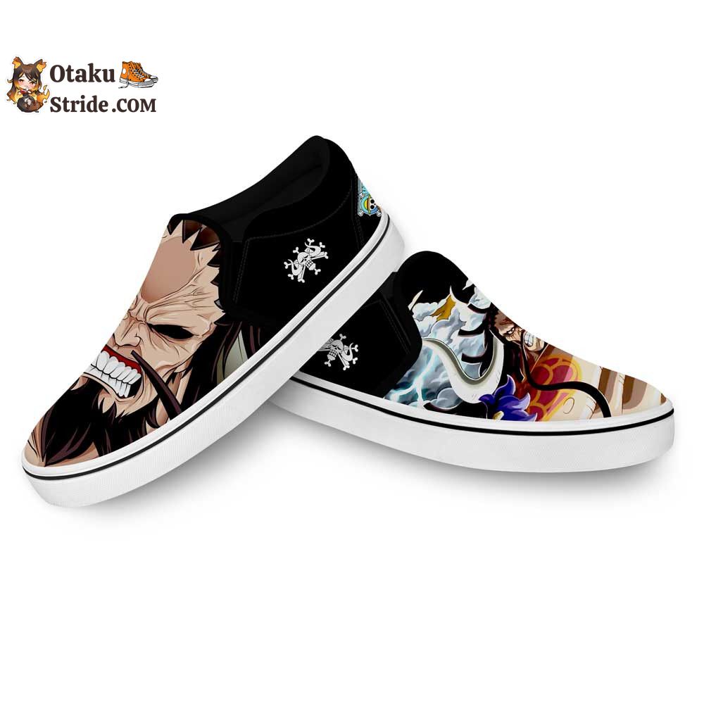 Custom Anime One Piece Slip On Sneakers Featuring Yonko Kaido Design – Unique Footwear for Fans