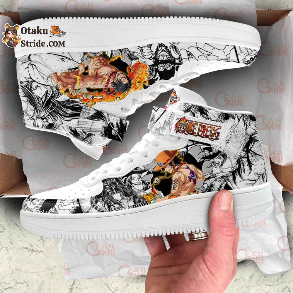 Custom Anime One Piece Sneakers – Ace Sneakers Air Mid Mix Manga Footwear