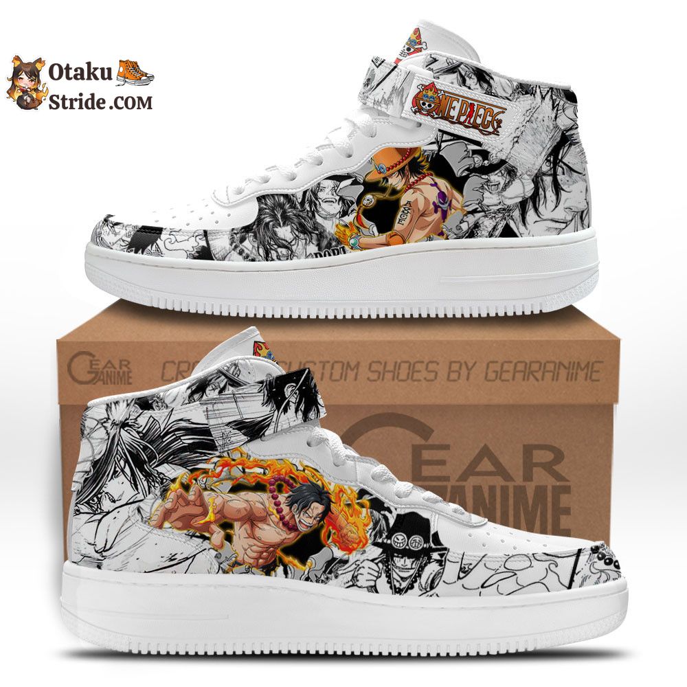 Custom Anime One Piece Sneakers – Ace Sneakers Air Mid Mix Manga Footwear