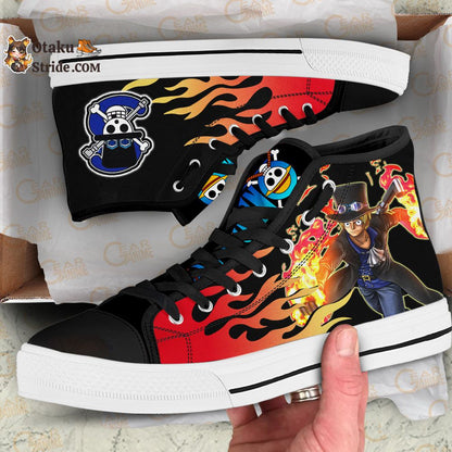 Custom Anime Sabo High Top Flame Style One Piece Sneakers – Unique Printed Footwear