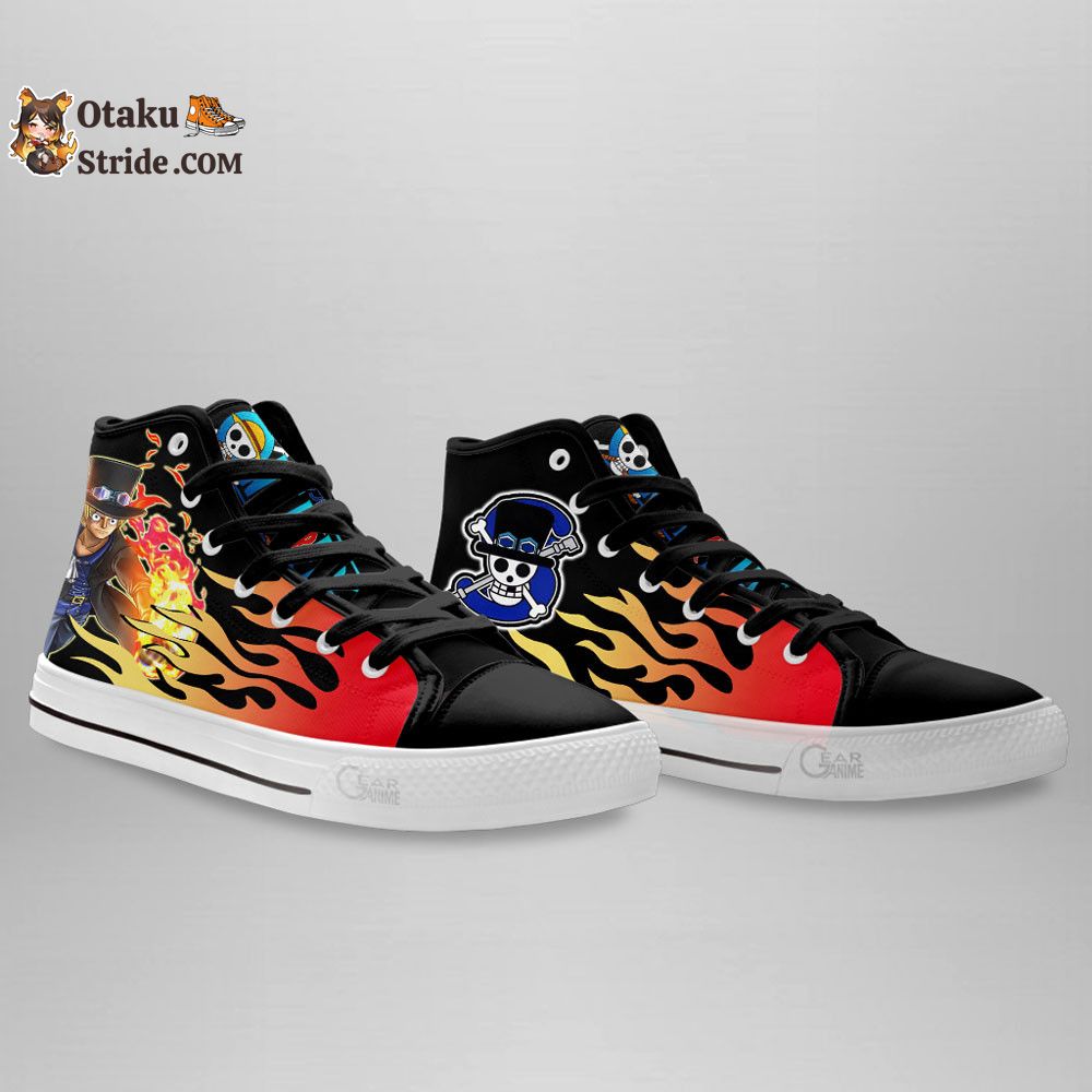 Custom Anime Sabo High Top Flame Style One Piece Sneakers – Unique Printed Footwear