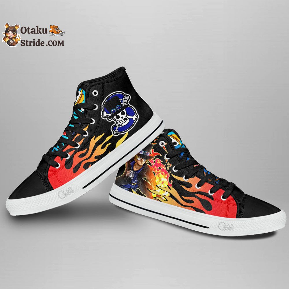 Custom Anime Sabo High Top Flame Style One Piece Sneakers – Unique Printed Footwear