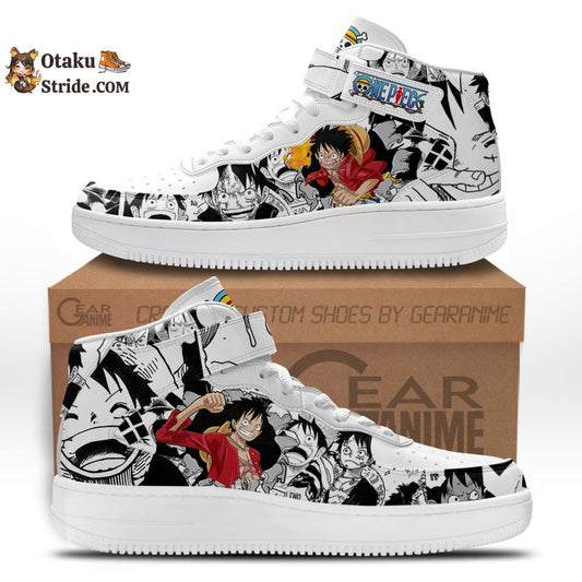 Custom Anime Shoes – Luffy Sneakers Air Mid One Piece Manga Mix Design
