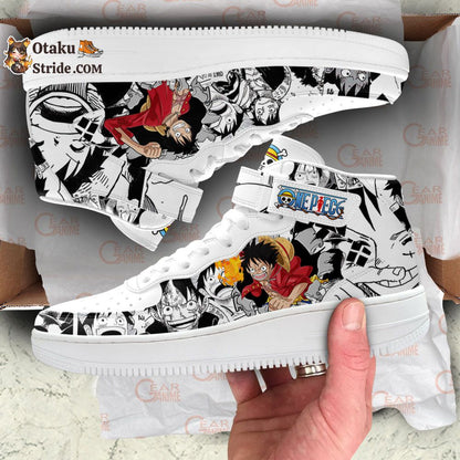 Custom Anime Shoes – Luffy Sneakers Air Mid One Piece Manga Mix Design