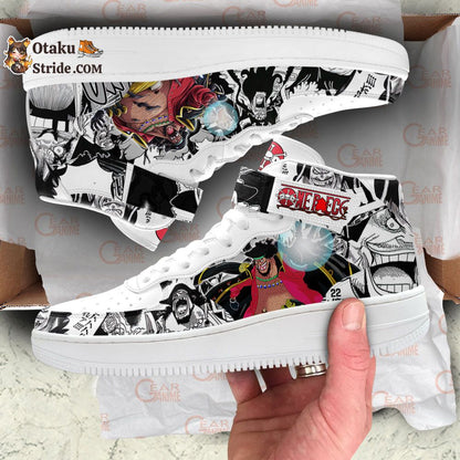 Custom Anime Shoes – Marshall D Tech Sneakers Air Mid One Piece Mix Manga Design