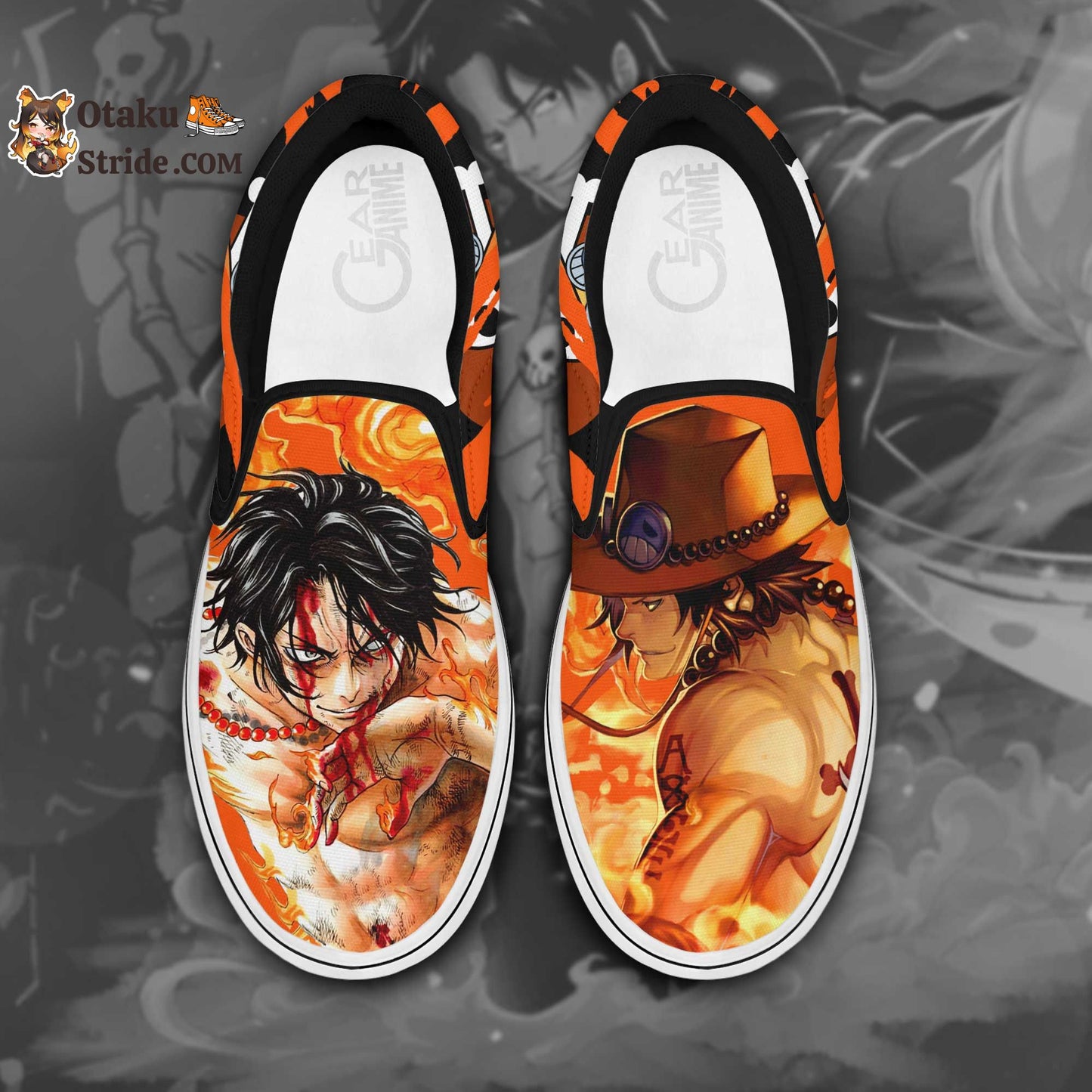 Custom Anime Shoes – Portgas D Ace Slip On Sneakers – One Piece Inspired Footwear