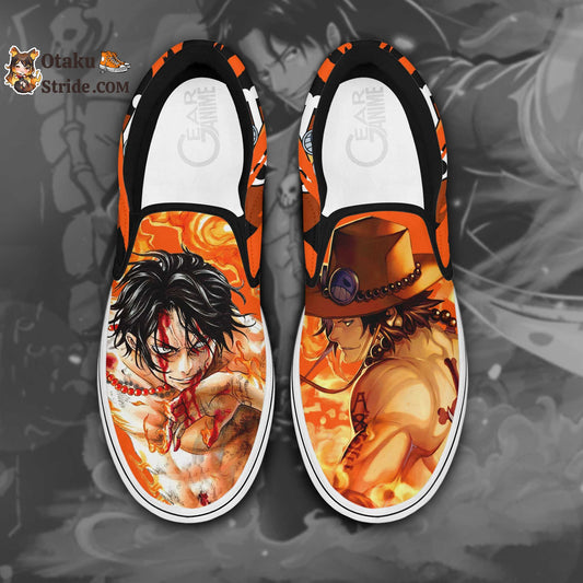 Custom Anime Shoes – Portgas D Ace Slip On Sneakers – One Piece Inspired Footwear