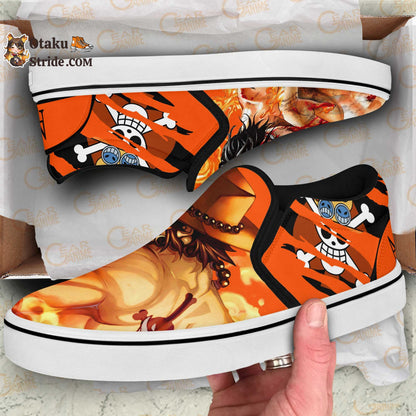 Custom Anime Shoes – Portgas D Ace Slip On Sneakers – One Piece Inspired Footwear