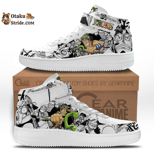 Custom Anime Shoes – Usopp Sneakers Air Mid One Piece Manga Mix Design