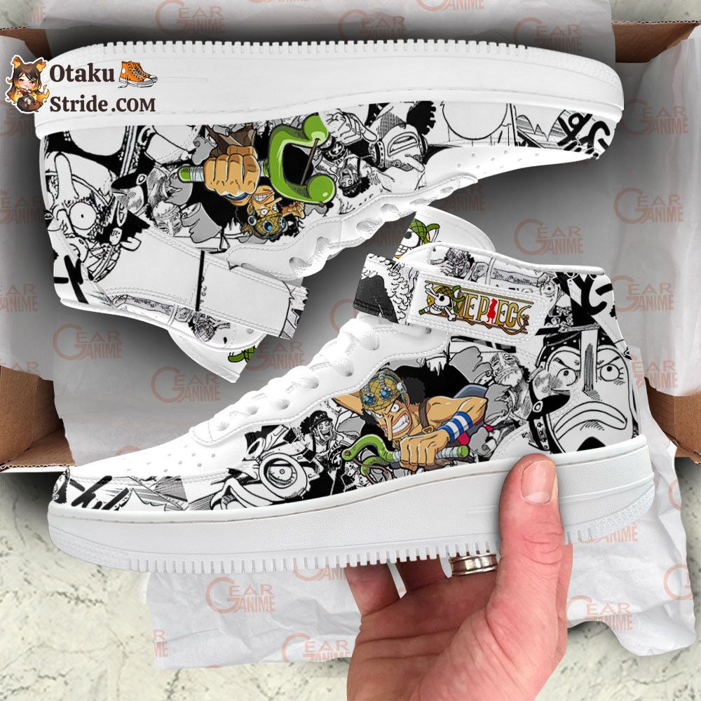 Custom Anime Shoes – Usopp Sneakers Air Mid One Piece Manga Mix Design