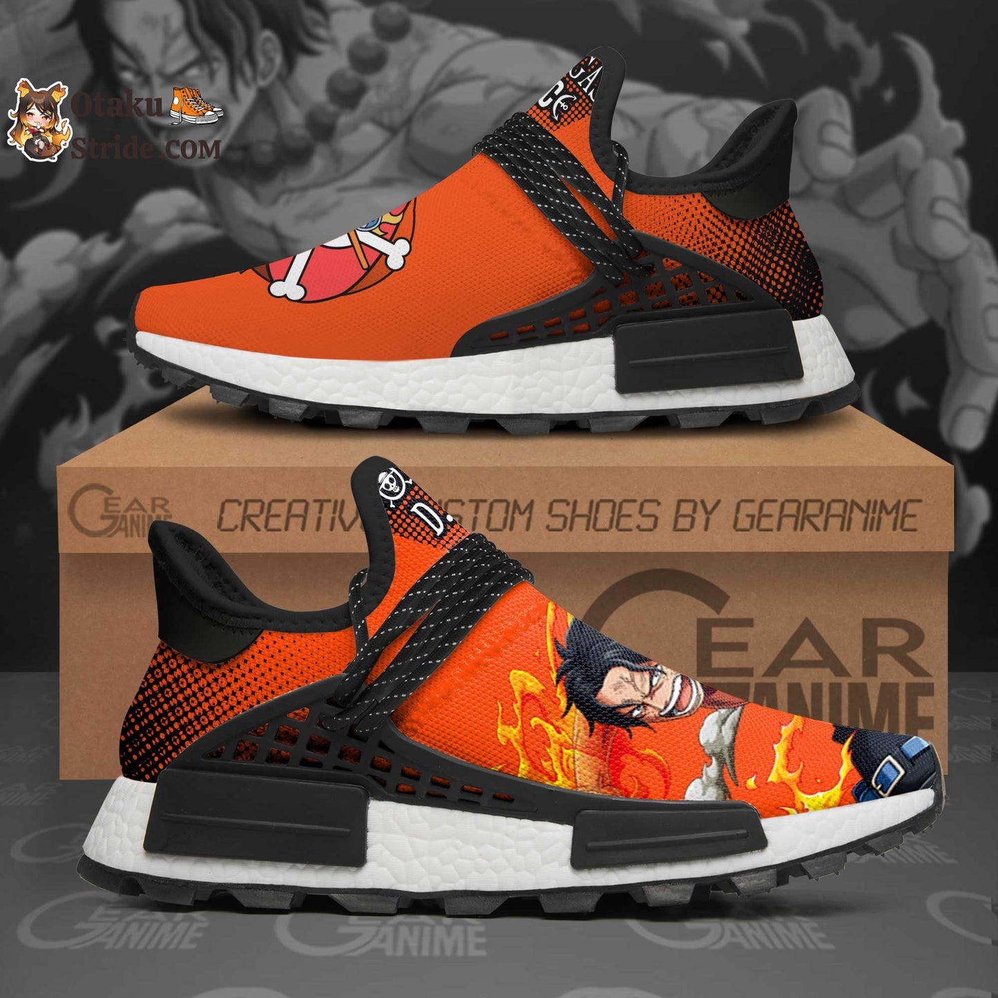 Custom Anime Shoes featuring Portgas D Ace from One Piece – Fire Fist Design