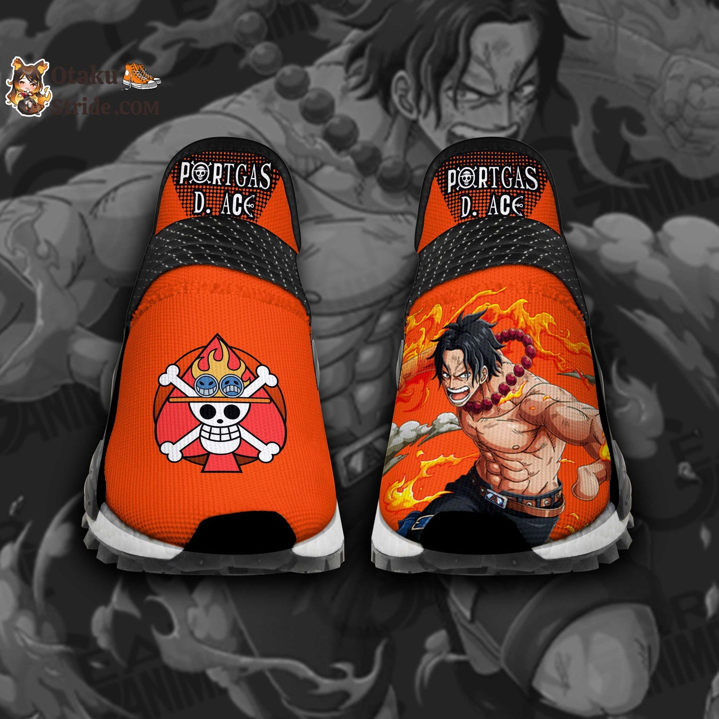 Custom Anime Shoes featuring Portgas D Ace from One Piece – Fire Fist Design