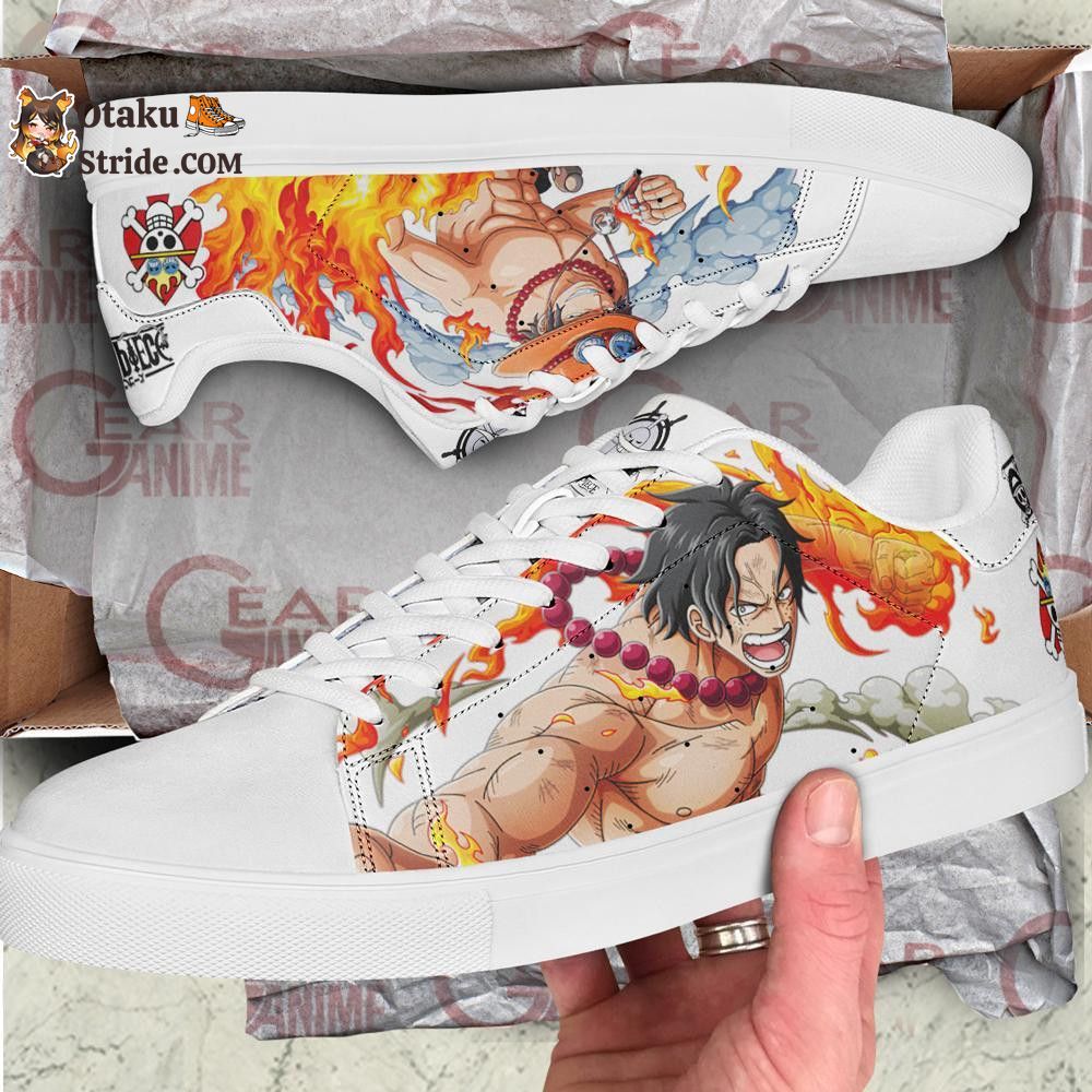 Custom Anime Skate Shoes featuring Portgas D Ace from One Piece