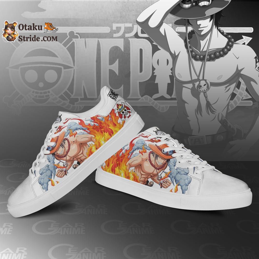 Custom Anime Skate Shoes featuring Portgas D Ace from One Piece