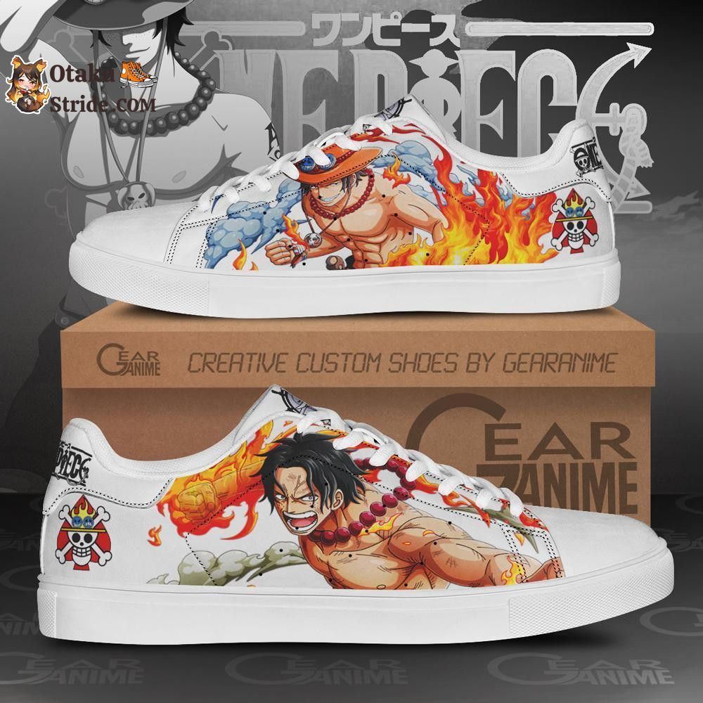 Custom Anime Skate Shoes featuring Portgas D Ace from One Piece