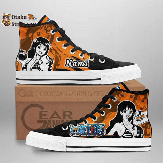 Custom Anime Sneakers – Nami High Top Shoes One Piece & Manga Mix Design