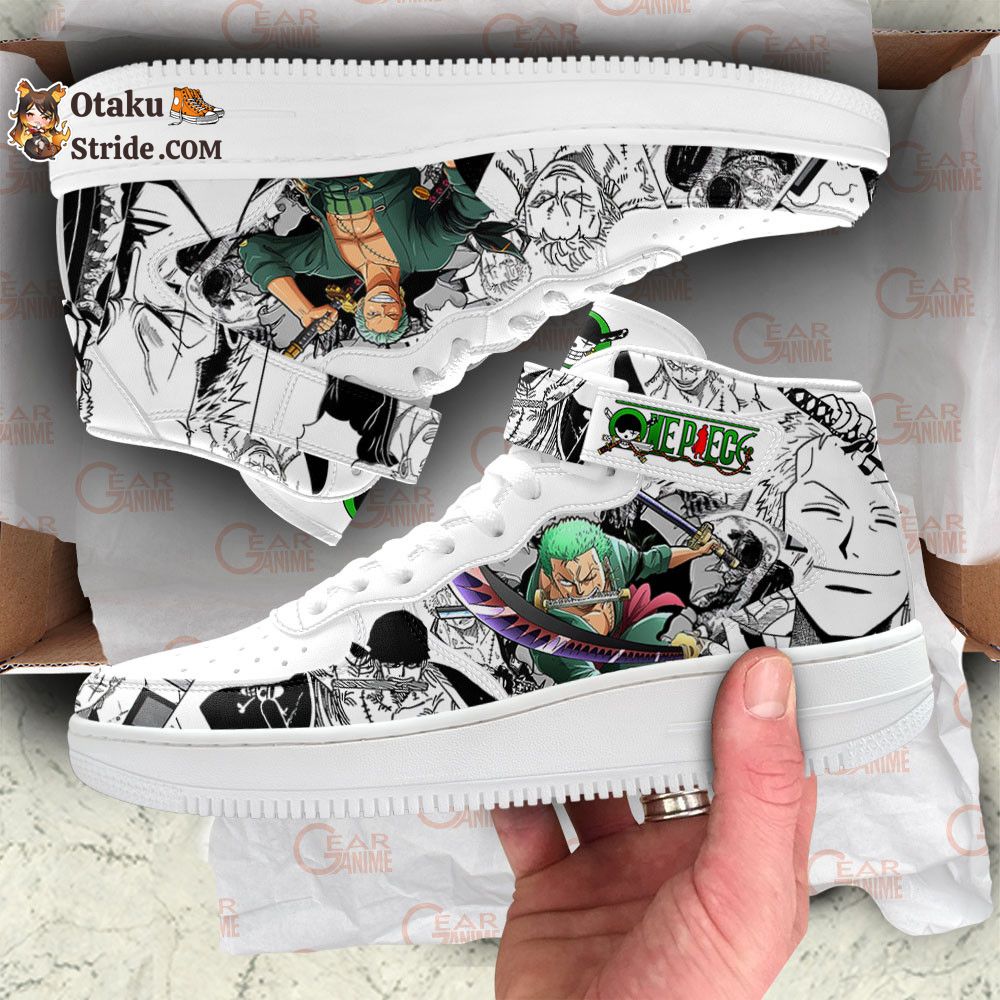 Custom Anime Sneakers – Roronoa Zoro Air Mid One Piece Manga Shoes