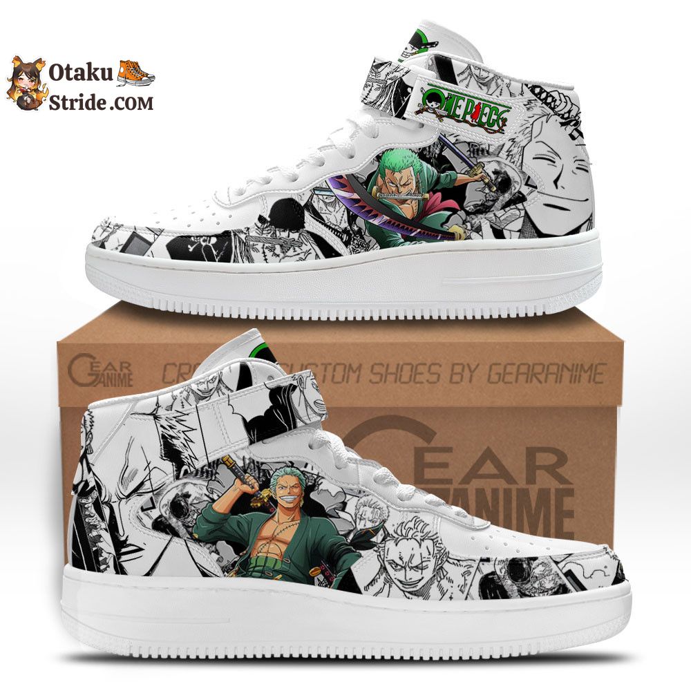 Custom Anime Sneakers – Roronoa Zoro Air Mid One Piece Manga Shoes