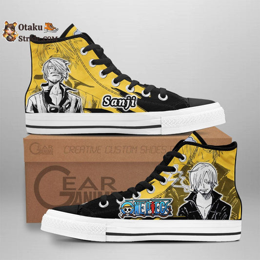 Custom Anime Sneakers – Sanji High Top Shoes with One Piece and Manga Mix Design