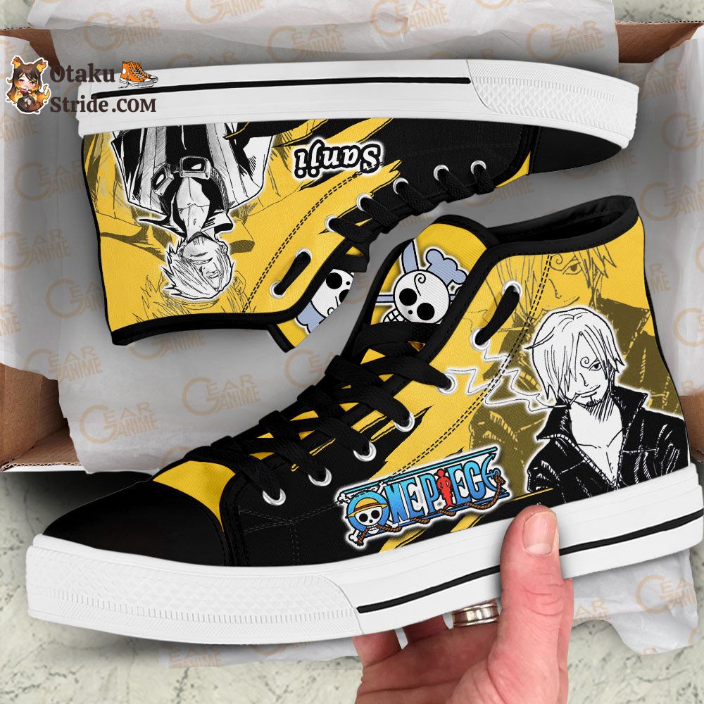 Custom Anime Sneakers – Sanji High Top Shoes with One Piece and Manga Mix Design