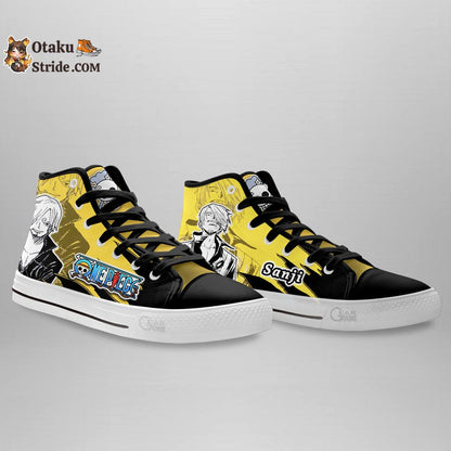 Custom Anime Sneakers – Sanji High Top Shoes with One Piece and Manga Mix Design