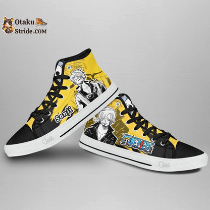 Custom Anime Sneakers – Sanji High Top Shoes with One Piece and Manga Mix Design