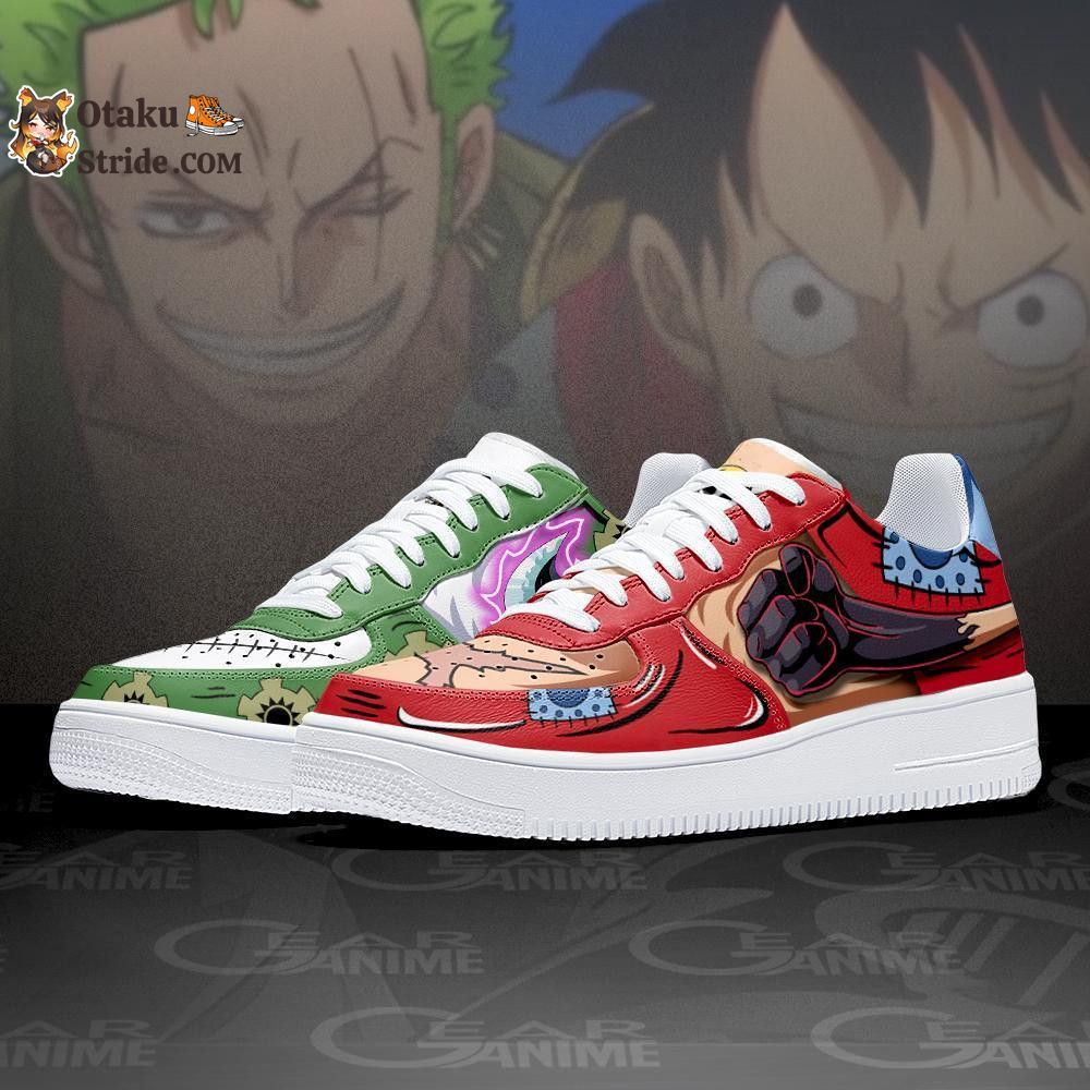 Custom Anime Sneakers Featuring Luffy and Zoro from Wano Arc