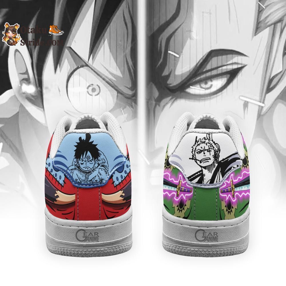 Custom Anime Sneakers Featuring Luffy and Zoro from Wano Arc