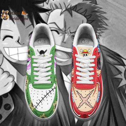 Custom Anime Sneakers Featuring Luffy and Zoro from Wano Arc