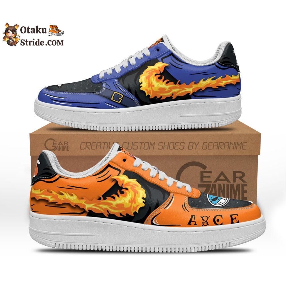 Custom Anime Sneakers Featuring Portgas Ace, Sabo, and Mera Mera from One Piece