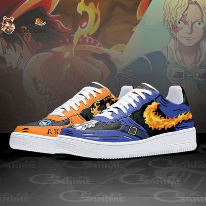 Custom Anime Sneakers Featuring Portgas Ace, Sabo, and Mera Mera from One Piece