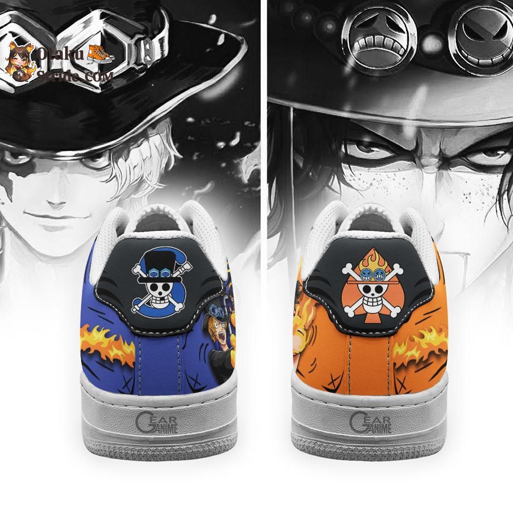 Custom Anime Sneakers Featuring Portgas Ace, Sabo, and Mera Mera from One Piece