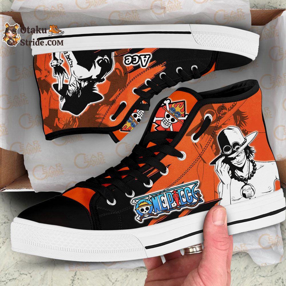 Custom Anime Sneakers Featuring Portgas D. Ace from One Piece Manga