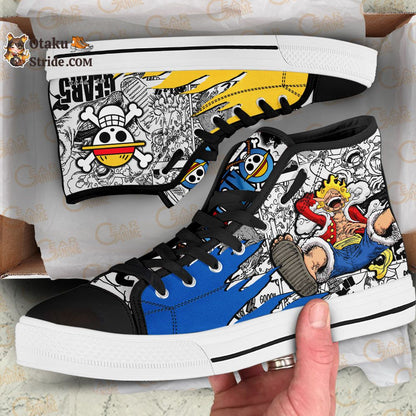 Custom Luffy Gear 5 High Top Anime Sneakers – Nika Joy Boy One Piece Shoes