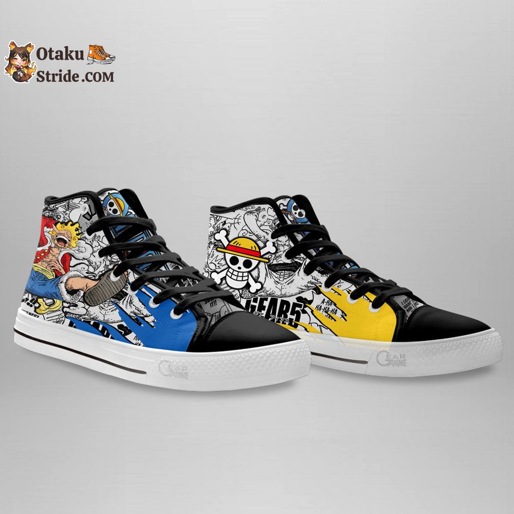 Custom Luffy Gear 5 High Top Anime Sneakers – Nika Joy Boy One Piece Shoes