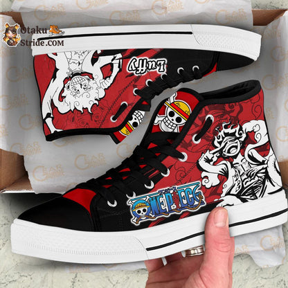 Custom Luffy Gear 5 High Top Anime Sneakers – One Piece Manga Mix Design