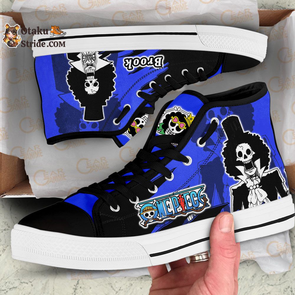 Custom One Piece Anime High Top Sneakers – Brook Manga Mix Footwear