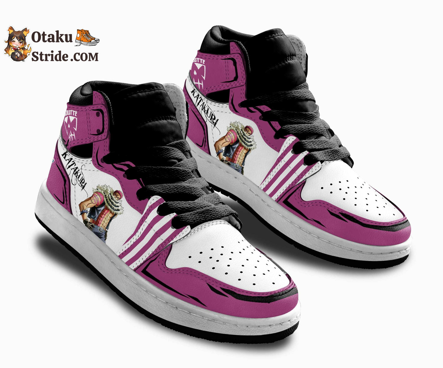 Custom One Piece Anime Kids Sneakers Featuring Charlotte Katakuri Design