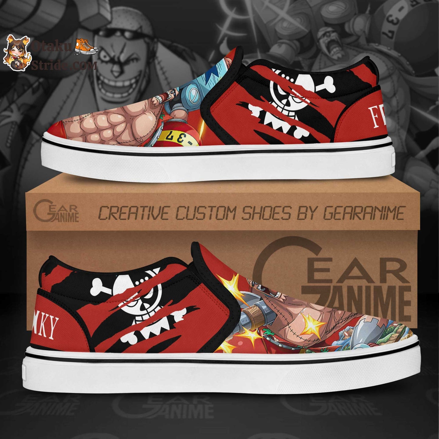 Custom One Piece Anime Slip On Sneakers – Franky Inspired Shoes