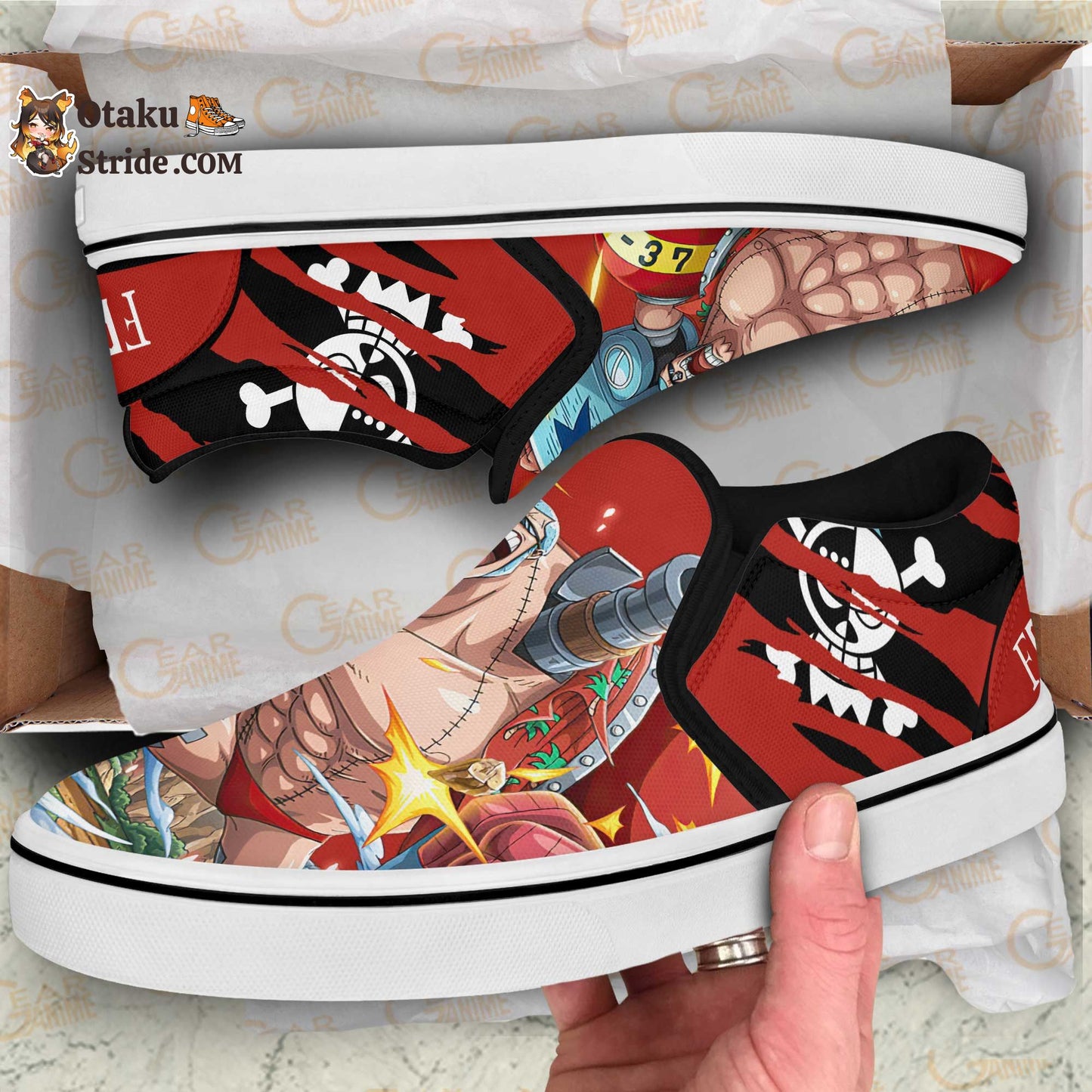 Custom One Piece Anime Slip On Sneakers – Franky Inspired Shoes