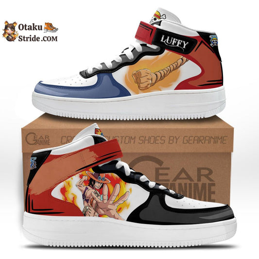 Custom One Piece Anime Sneakers – Ace and Luffy Air Mid Shoes