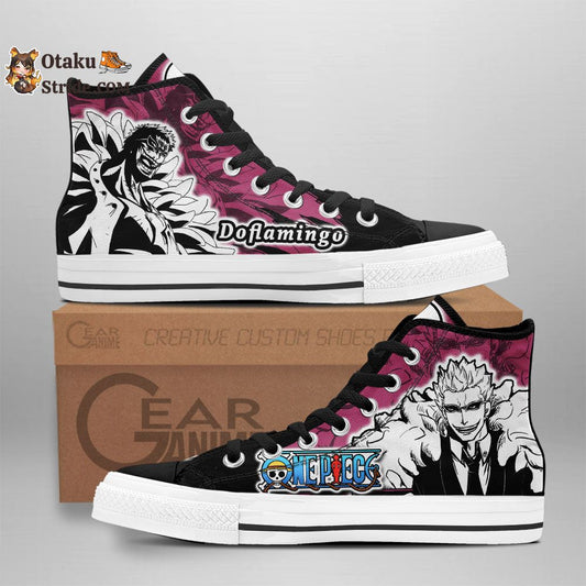 Custom One Piece Anime Sneakers – Donquixote Doflamingo High Tops with Manga Mix Design