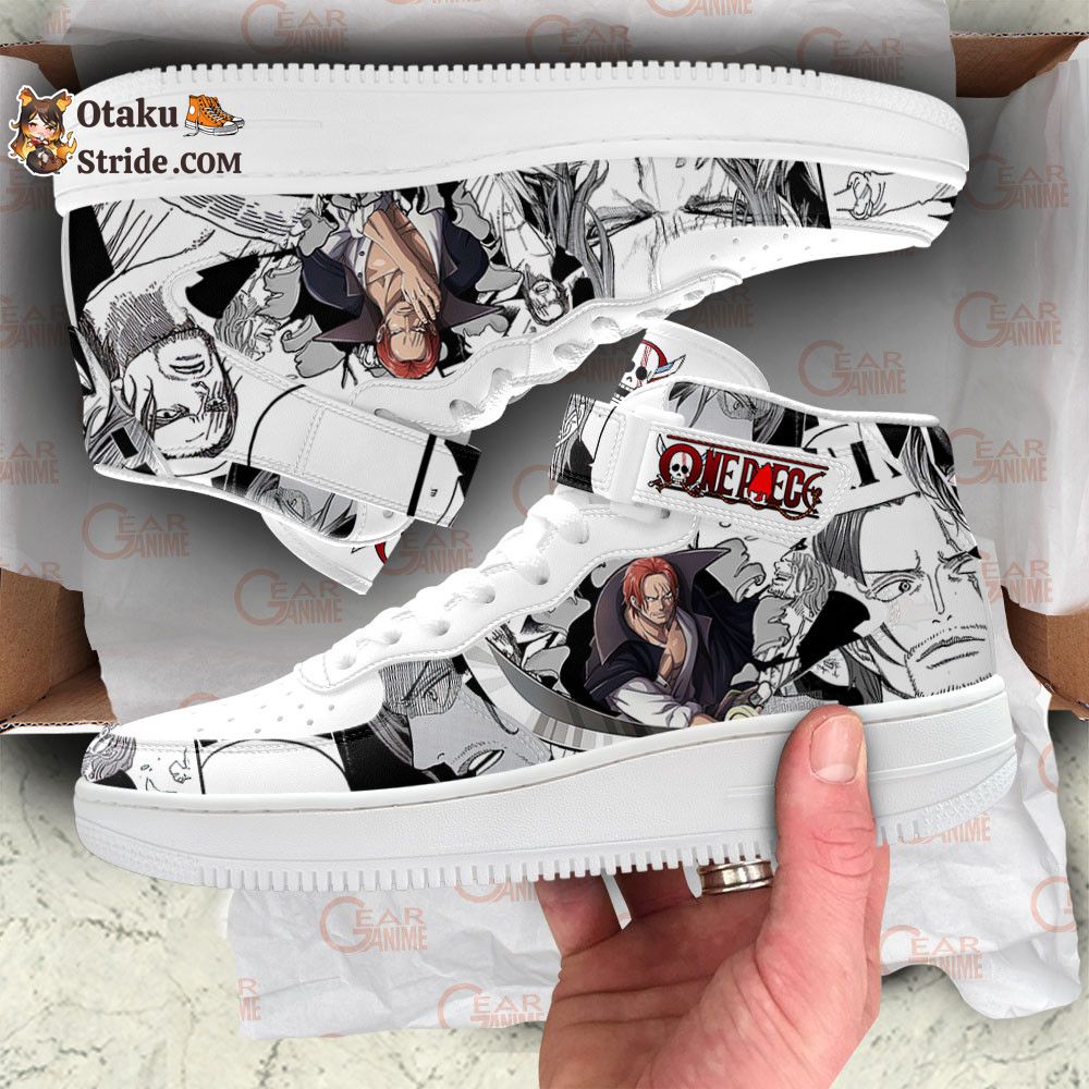 Custom One Piece Anime Sneakers – Shanks Air Mid Shoes with Manga Mix Design