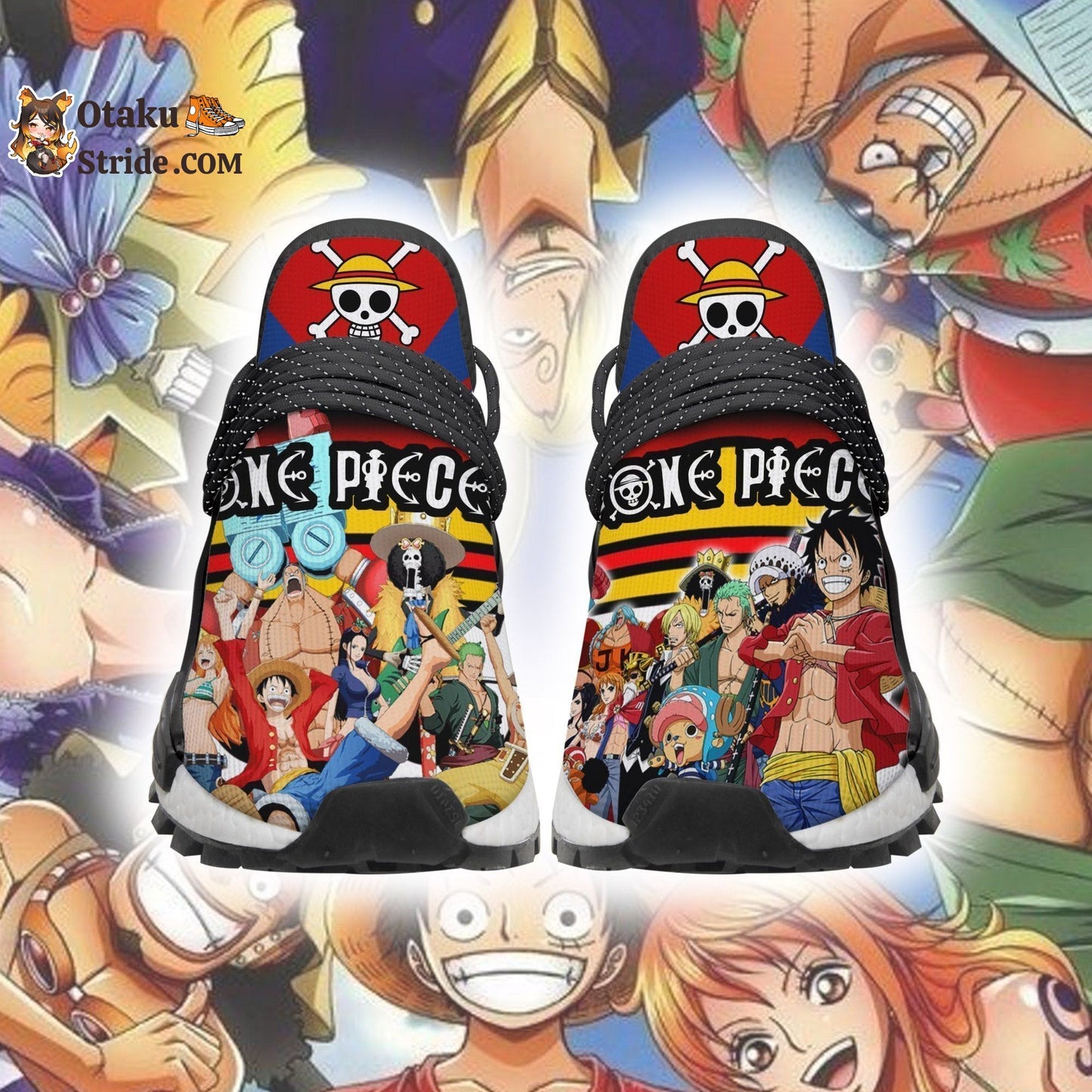 Custom One Piece Anime Sneakers with Characters Printed